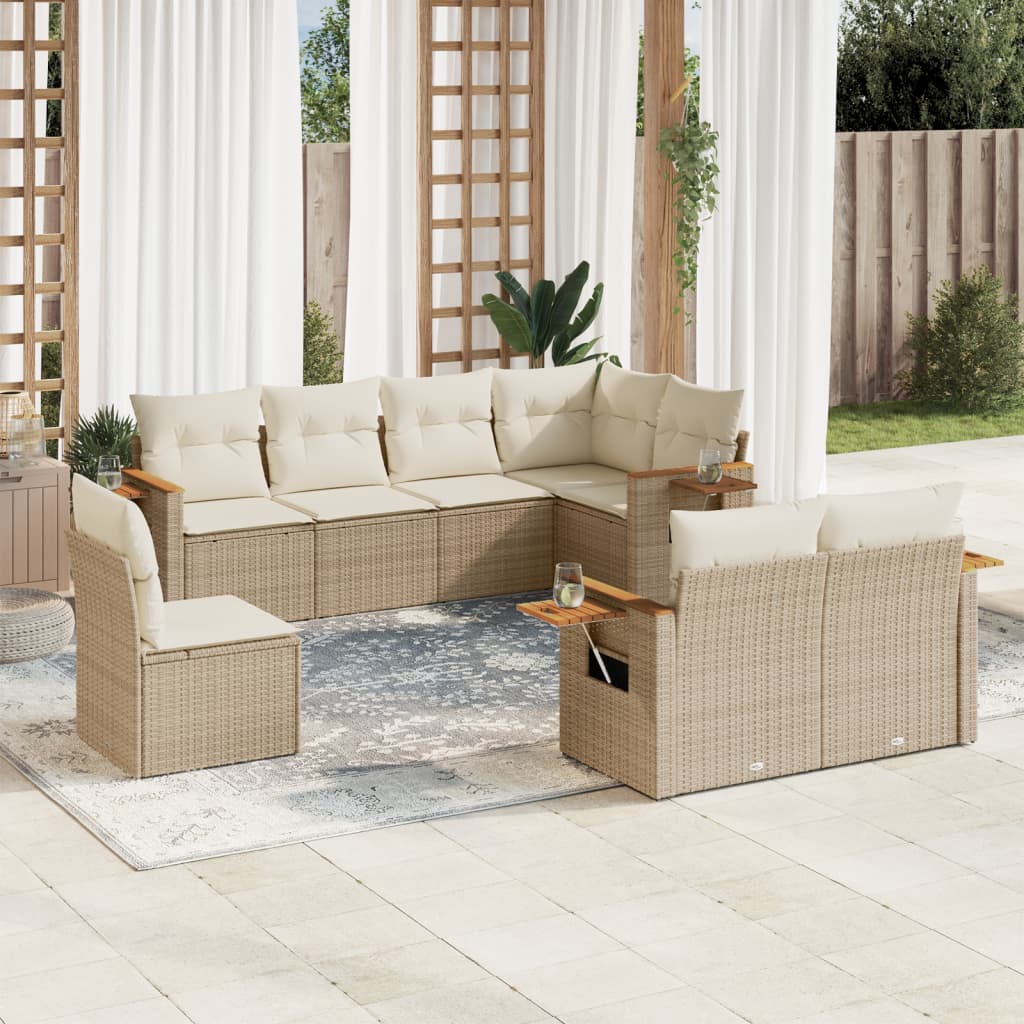 vidaXL 8-delige Loungeset met kussens poly rattan zwart