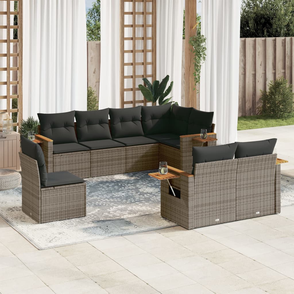 vidaXL 8-delige Loungeset met kussens poly rattan zwart