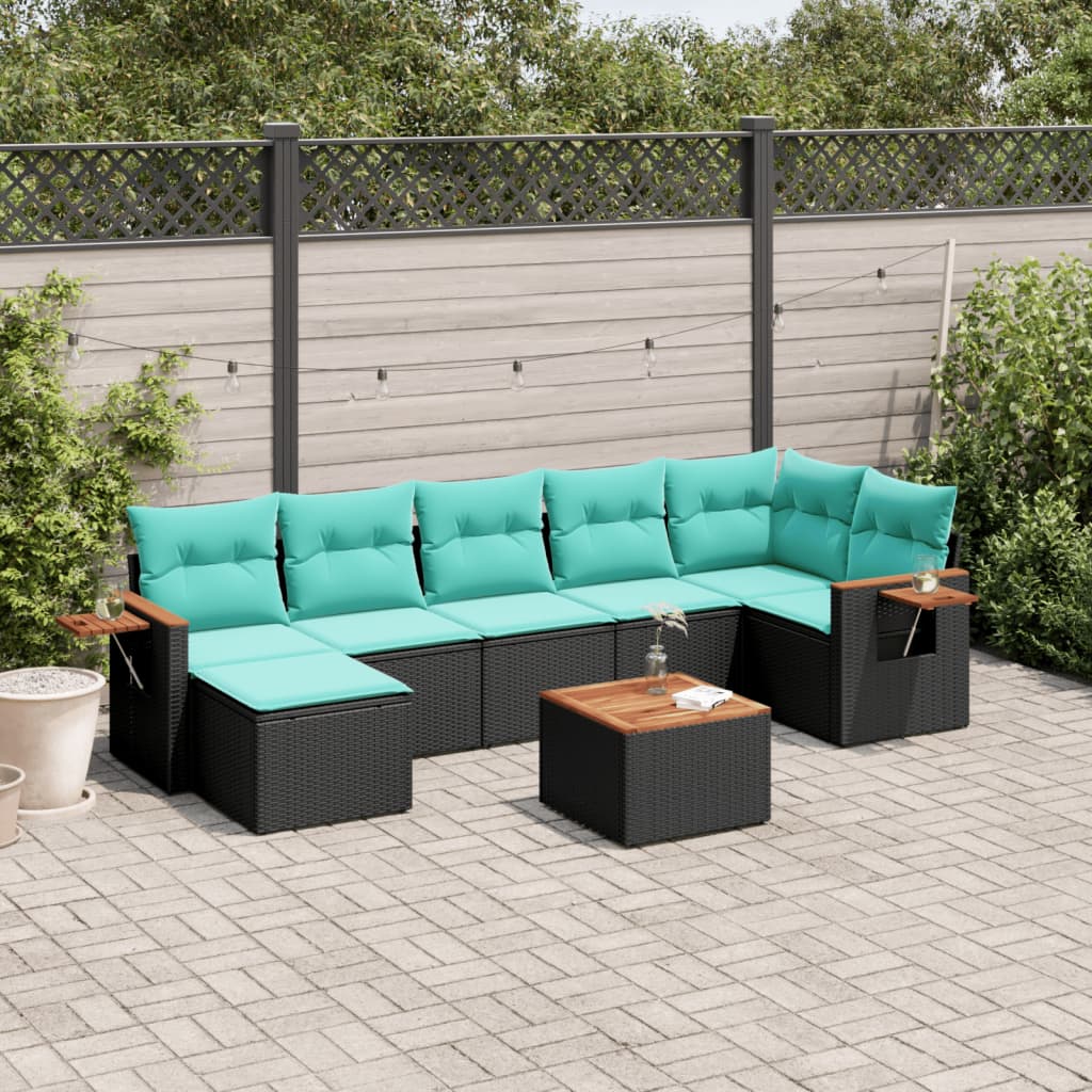 vidaXL 7-delige Loungeset met kussens poly rattan zwart