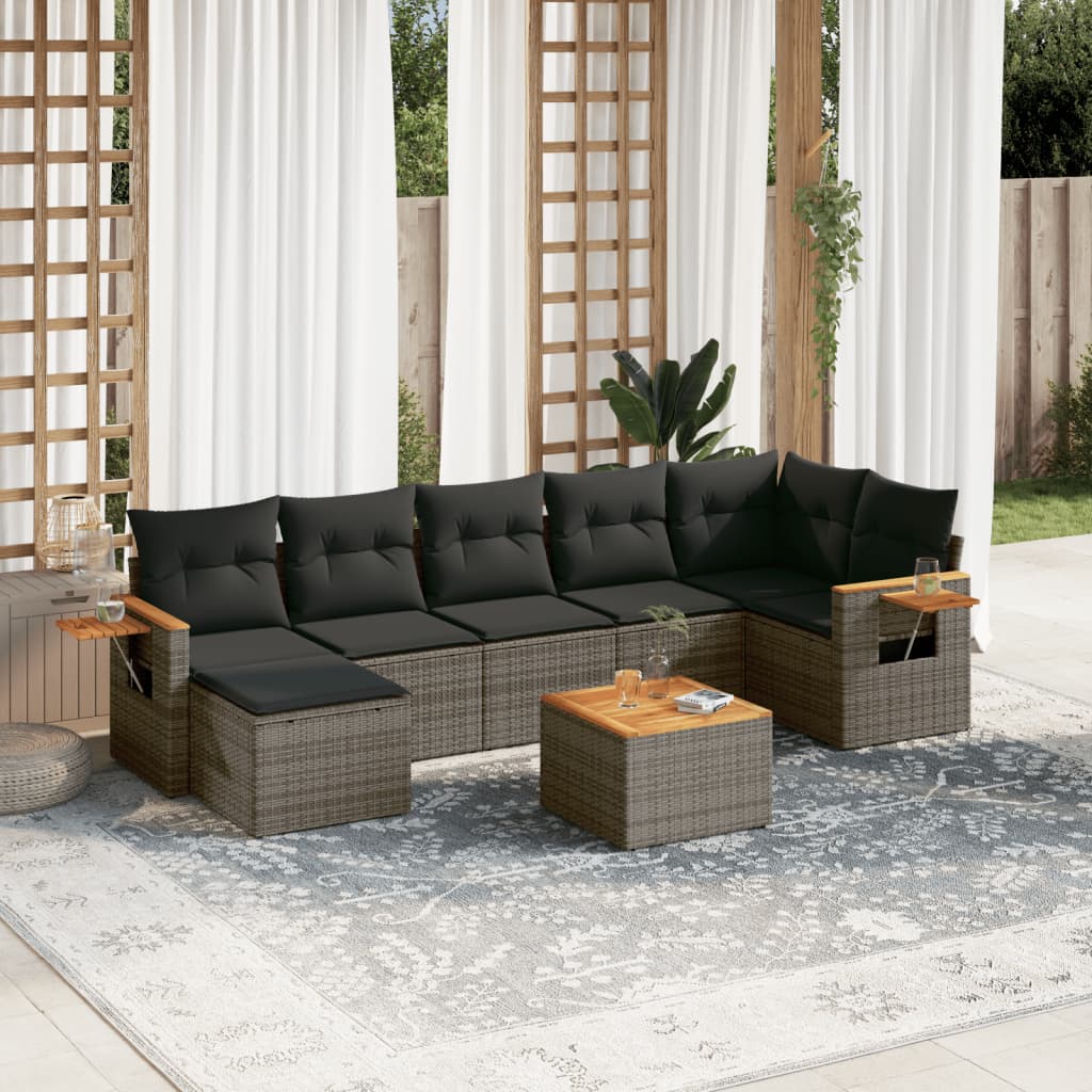 vidaXL 7-delige Loungeset met kussens poly rattan zwart