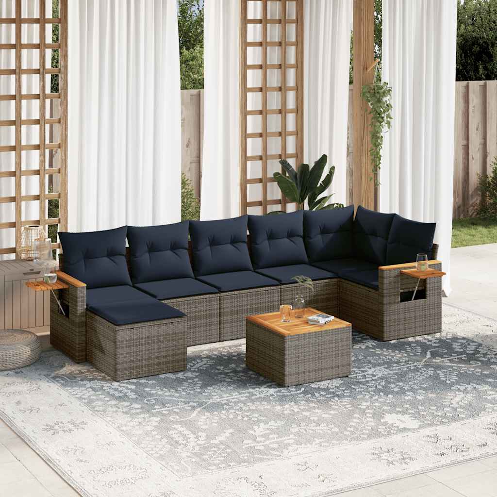 vidaXL 7-delige Loungeset met kussens poly rattan zwart