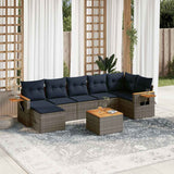 vidaXL 7-delige Loungeset met kussens poly rattan zwart