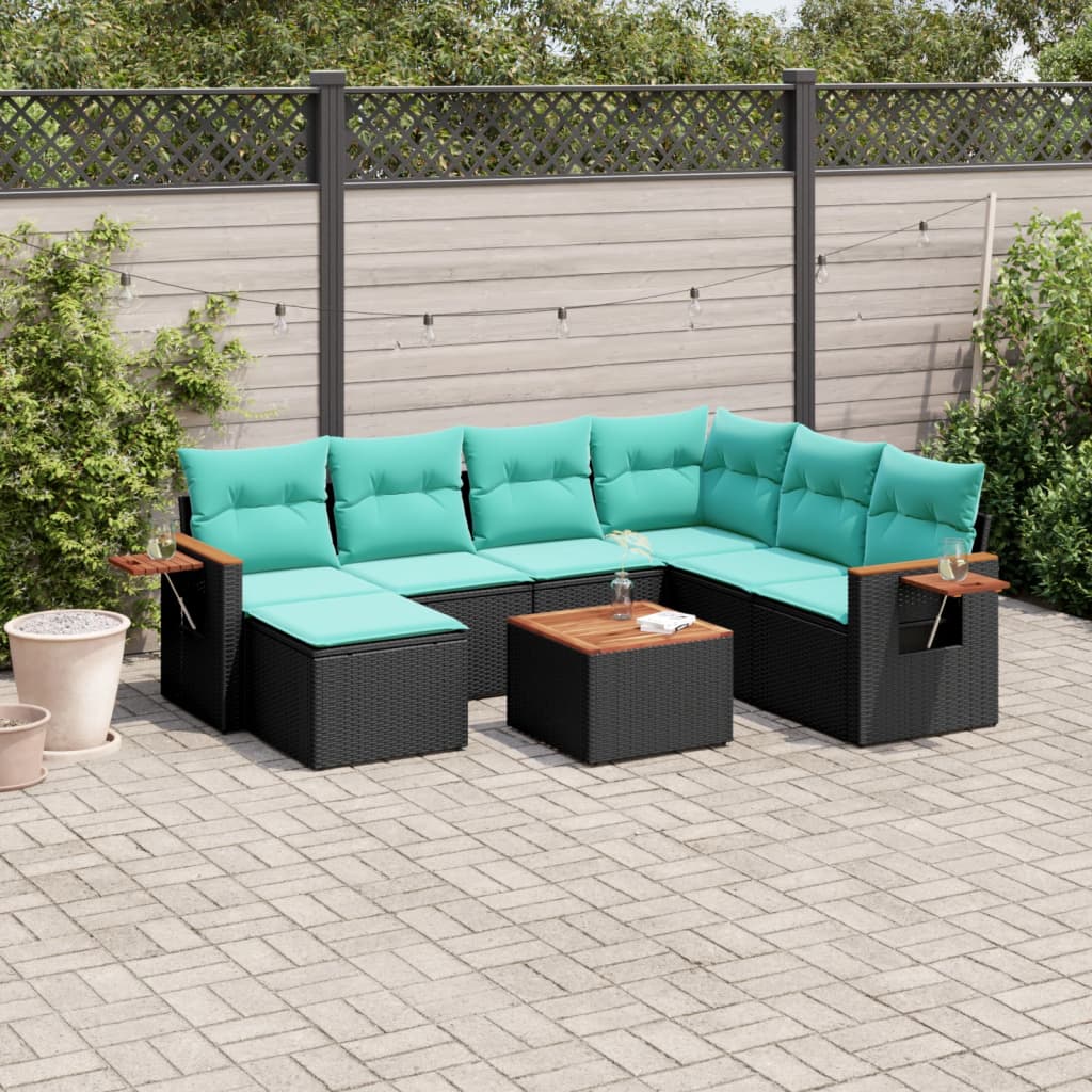 vidaXL 7-delige Loungeset met kussens poly rattan zwart