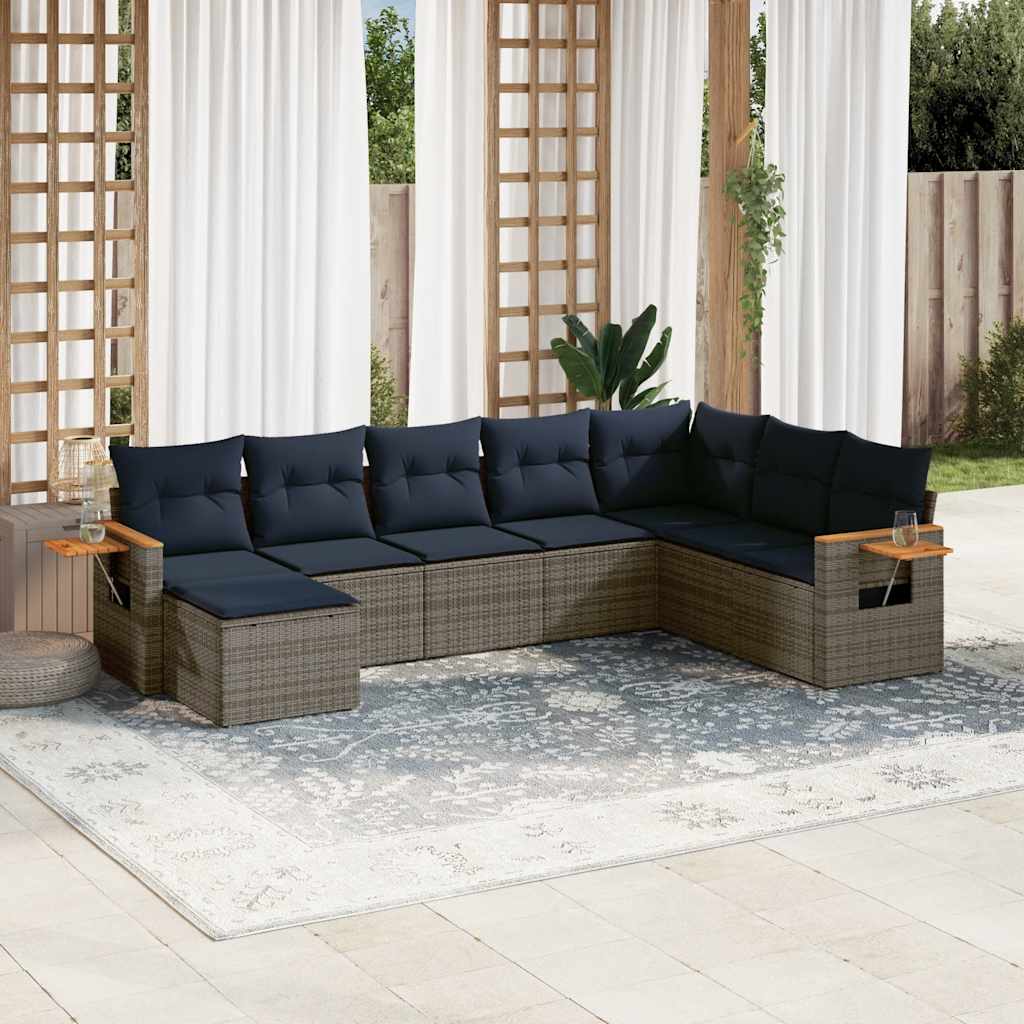 vidaXL 8-delige Loungeset met kussens poly rattan zwart
