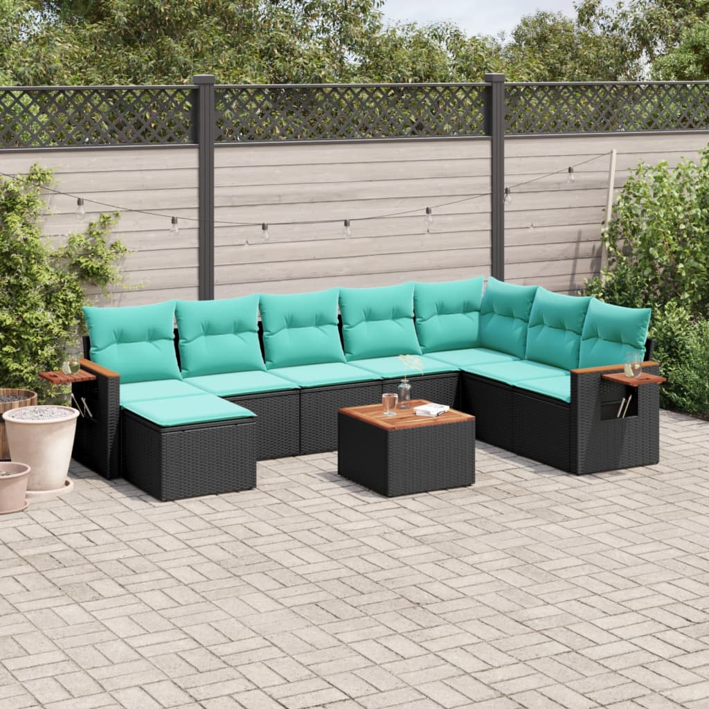 vidaXL 8-delige Loungeset met kussens poly rattan zwart