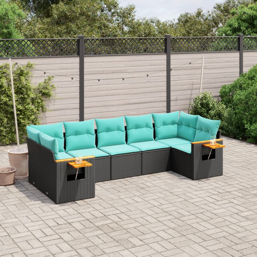 vidaXL 7-Piece Lounge Set with Cushions Poly Rattan Black