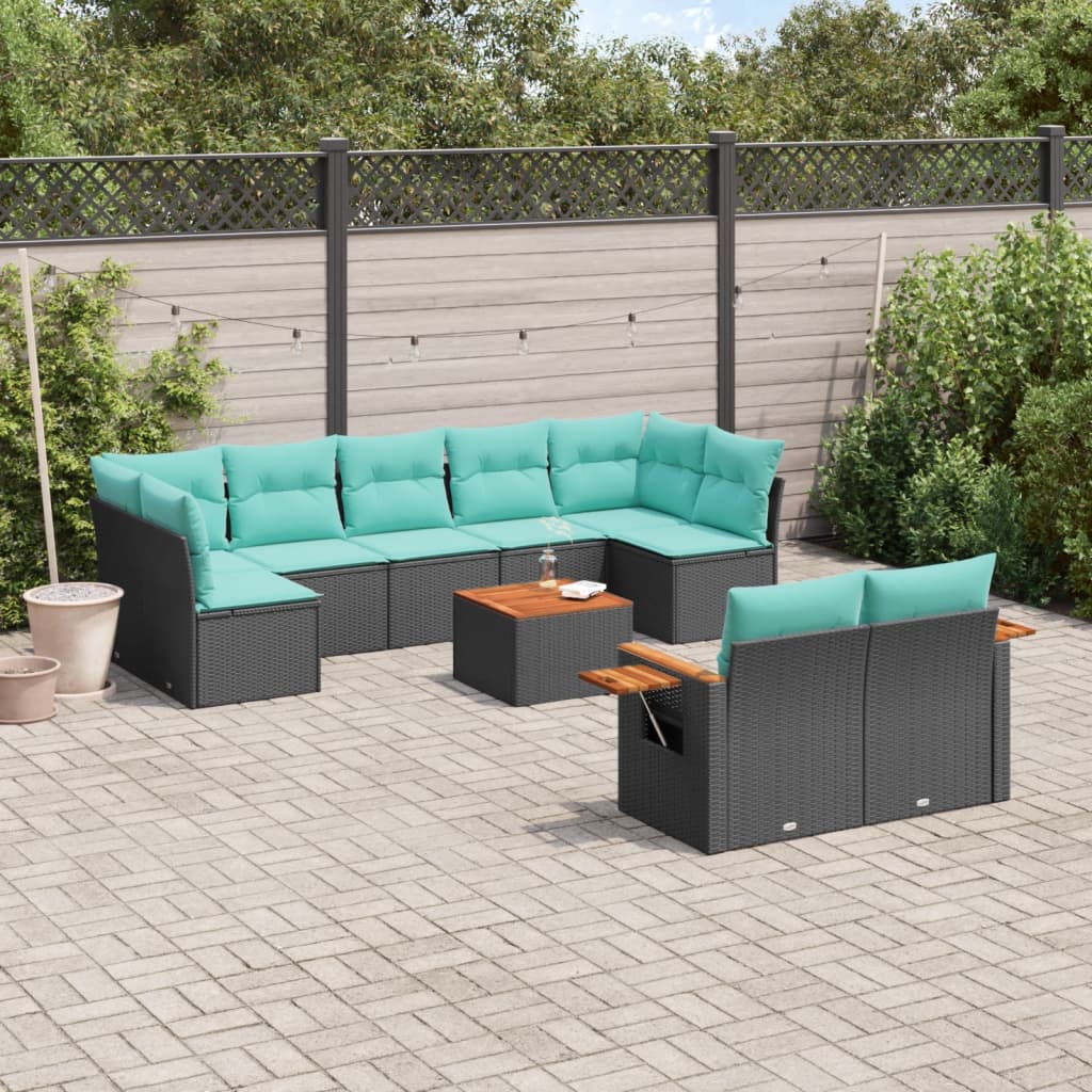 vidaXL 9-piece Poly Rattan Lounge Set with Cushions Black