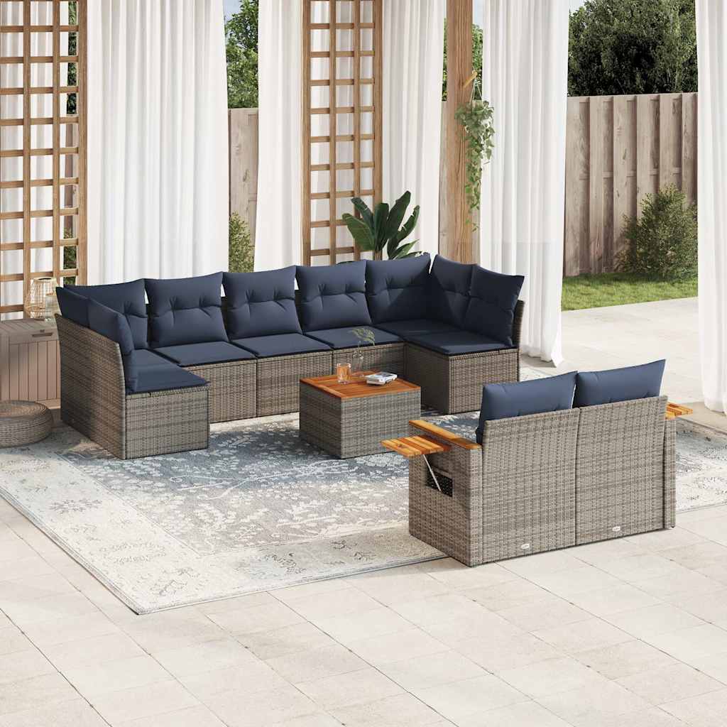 vidaXL 9-piece Poly Rattan Lounge Set with Cushions Black