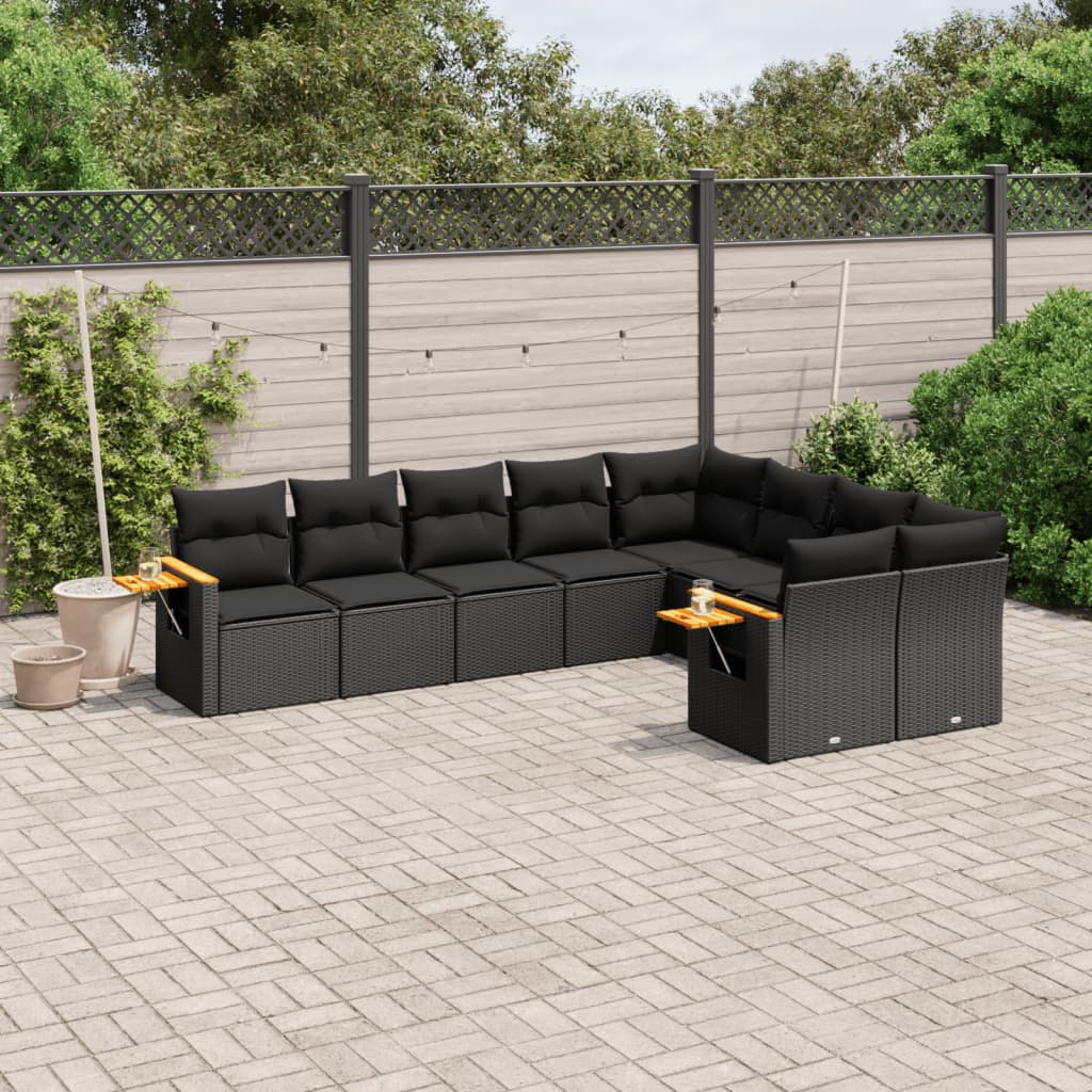 vidaXL 9-piece Poly Rattan Lounge Set with Cushions Black