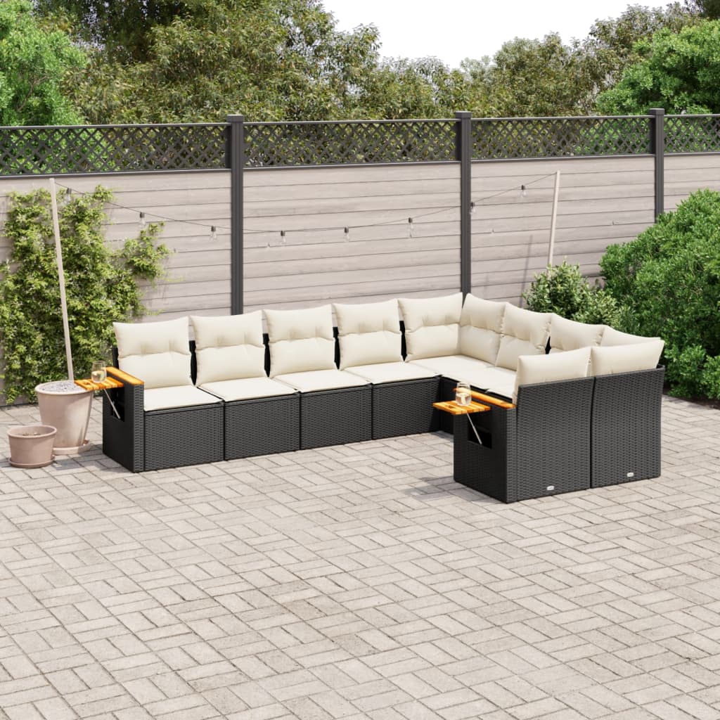 vidaXL 9-piece Poly Rattan Lounge Set with Cushions Black