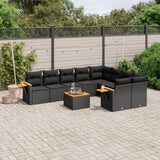vidaXL 9-piece Poly Rattan Lounge Set with Cushions Black