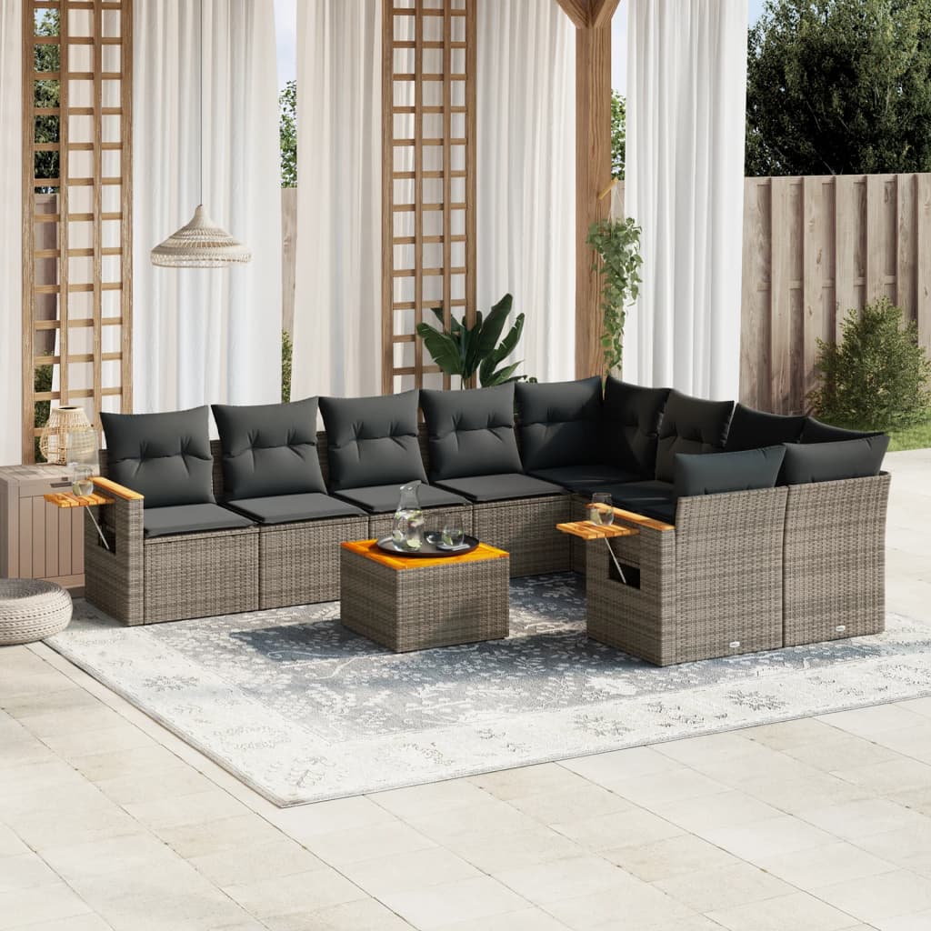 vidaXL 9-piece Poly Rattan Lounge Set with Cushions Black