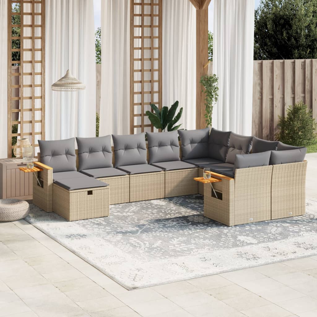 vidaXL Ensemble de salon 10 personnes avec coussins en poly rotin noir
