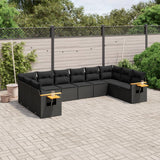 vidaXL Ensemble de salon 10 personnes avec coussins en poly rotin noir