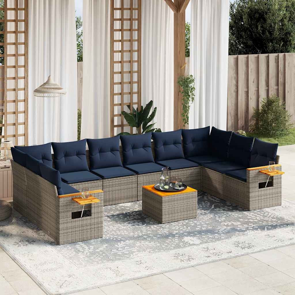 vidaXL Ensemble de salon 10 personnes avec coussins en poly rotin noir