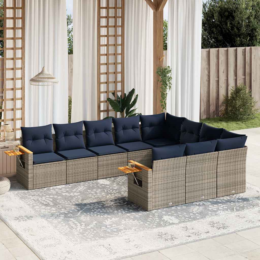 vidaXL Ensemble de salon 10 personnes avec coussins en poly rotin noir