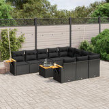 vidaXL Ensemble de salon 10 personnes avec coussins en poly rotin noir