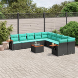 vidaXL 10-delige Loungeset met kussens poly rattan zwart