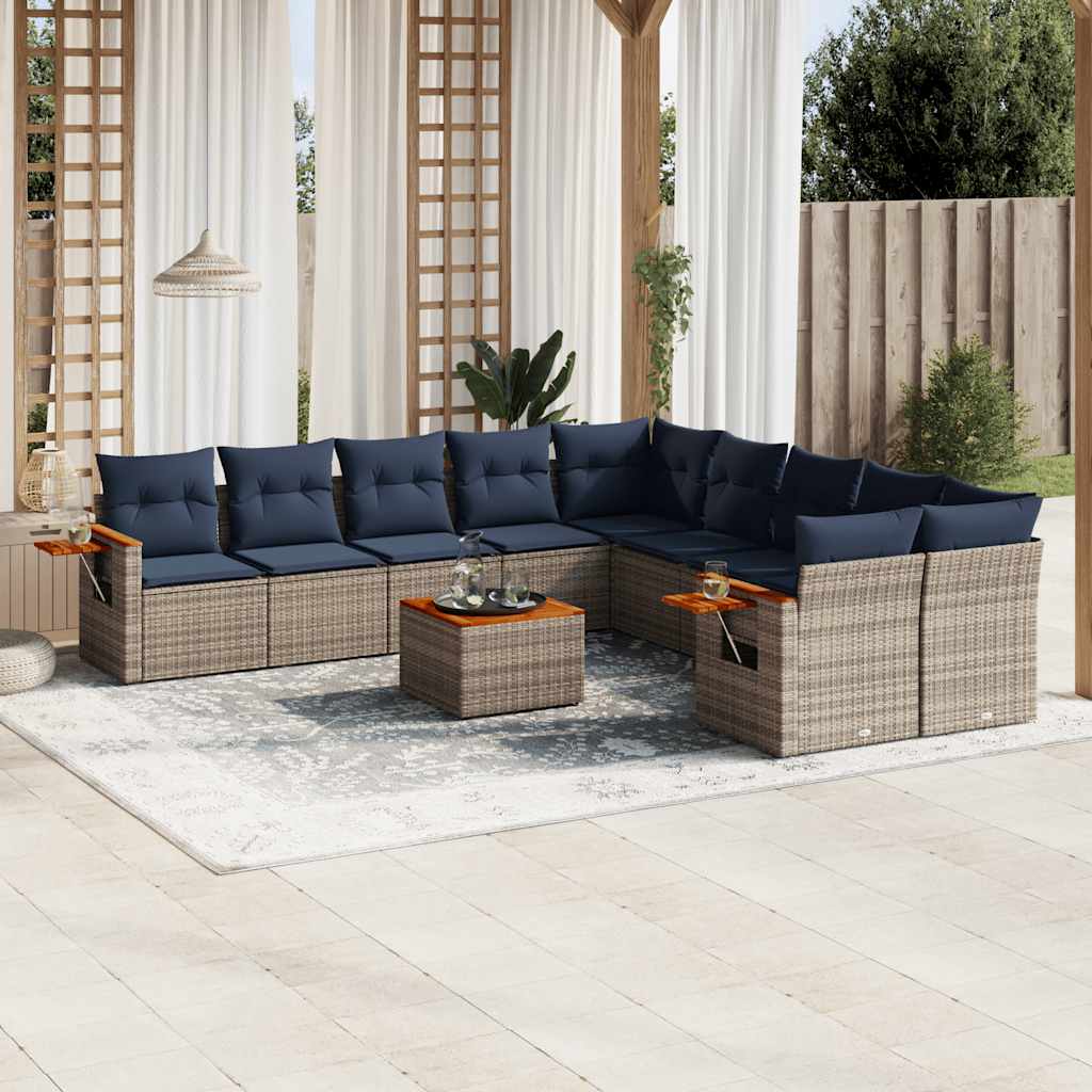 vidaXL 10-delige Loungeset met kussens poly rattan zwart