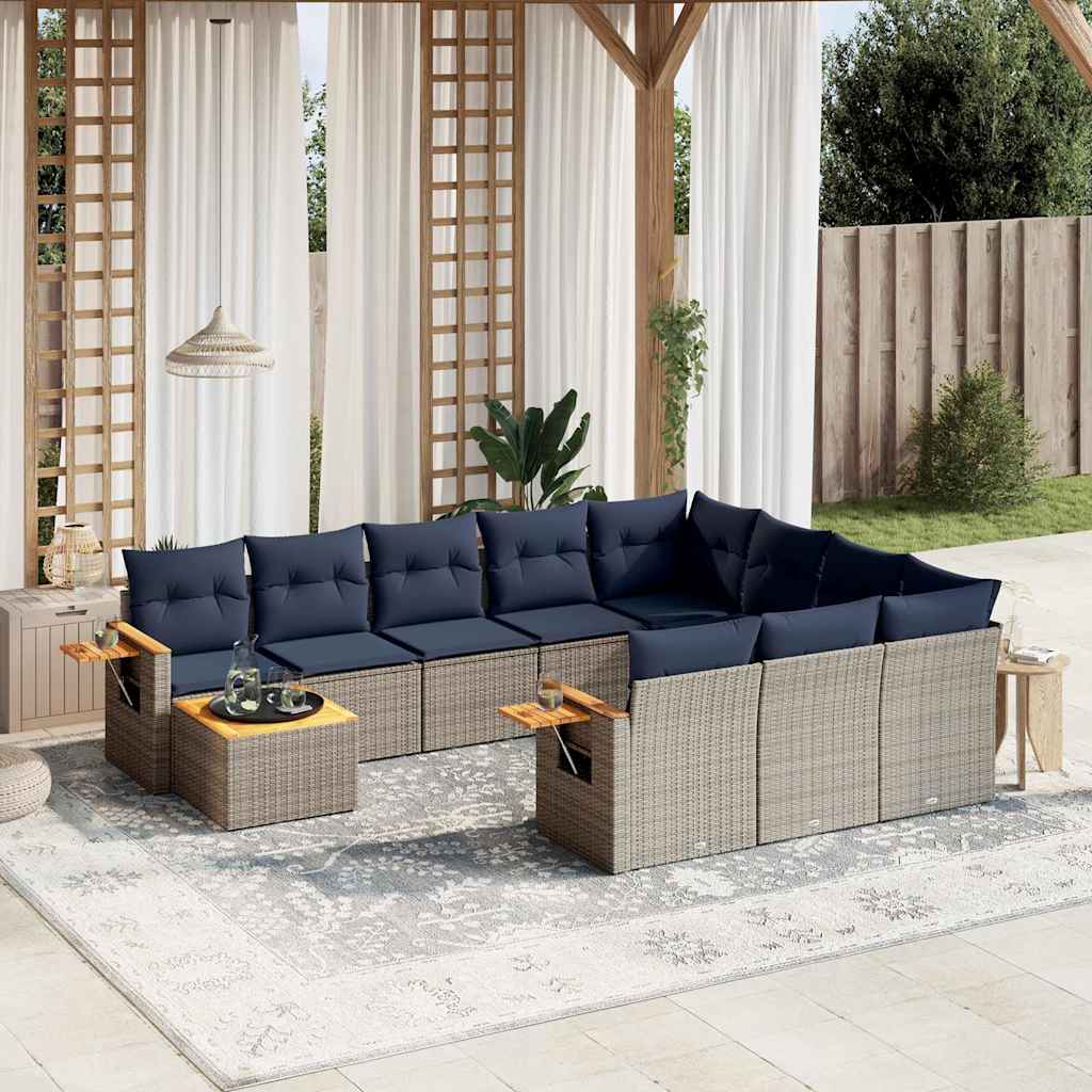 vidaXL 11-delige Loungeset met kussens poly rattan zwart