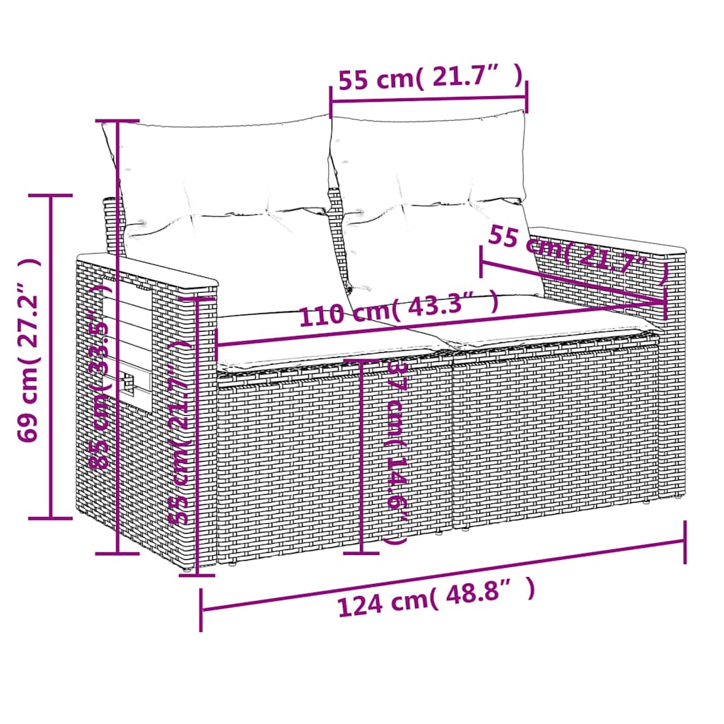vidaXL 11-delige Loungeset met kussens poly rattan zwart