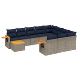 vidaXL 11-delige Loungeset met kussens poly rattan zwart