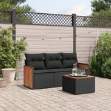 vidaXL 3-delige Loungeset met kussens poly rattan zwart