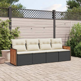 vidaXL 4-Piece Poly Rattan Lounge Set with Cushions Black