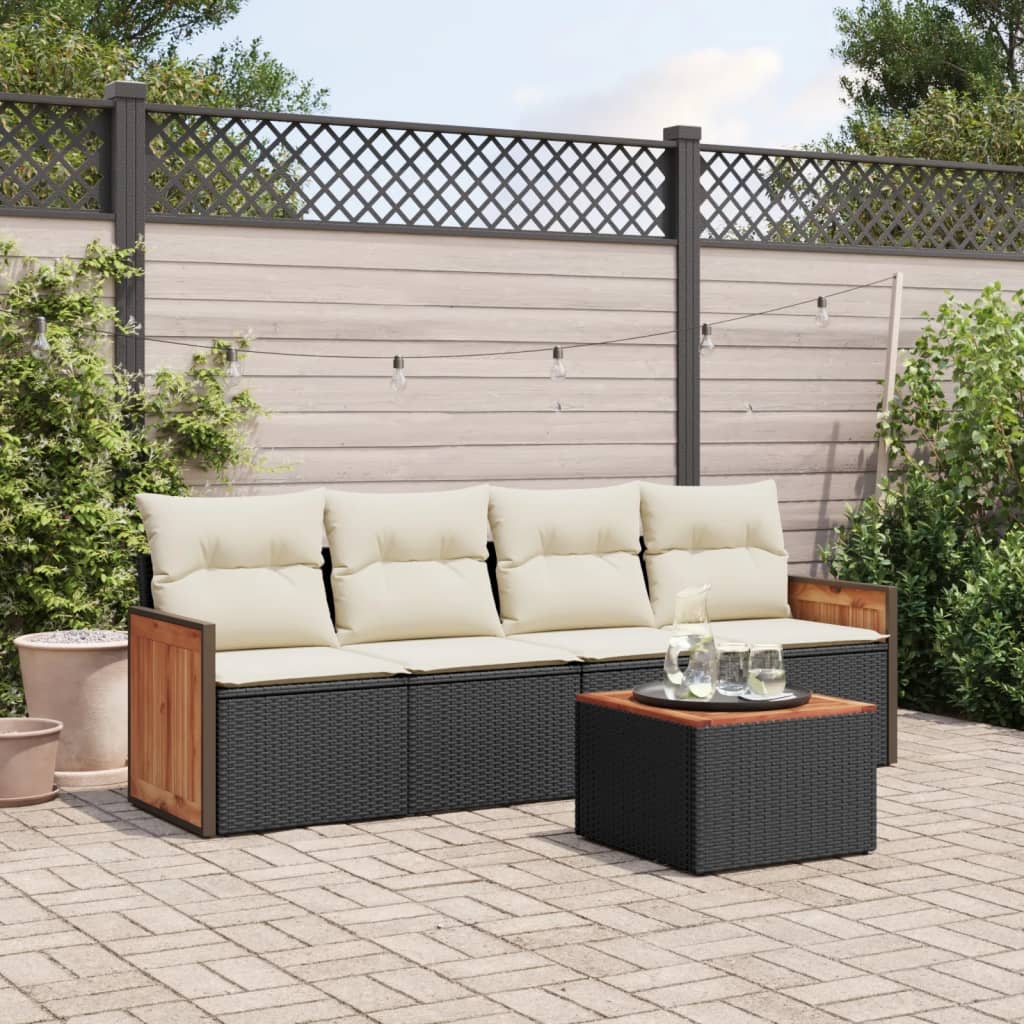 vidaXL 4-Piece Poly Rattan Lounge Set with Cushions Black