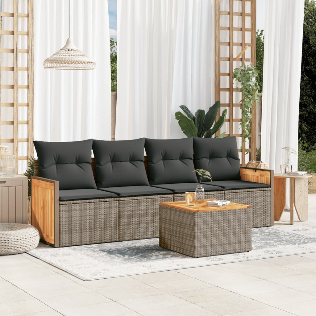 vidaXL 4-Piece Poly Rattan Lounge Set with Cushions Black