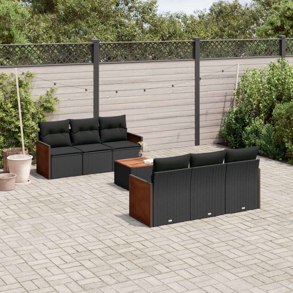 vidaXL 7-Piece Lounge Set with Cushions Poly Rattan Black