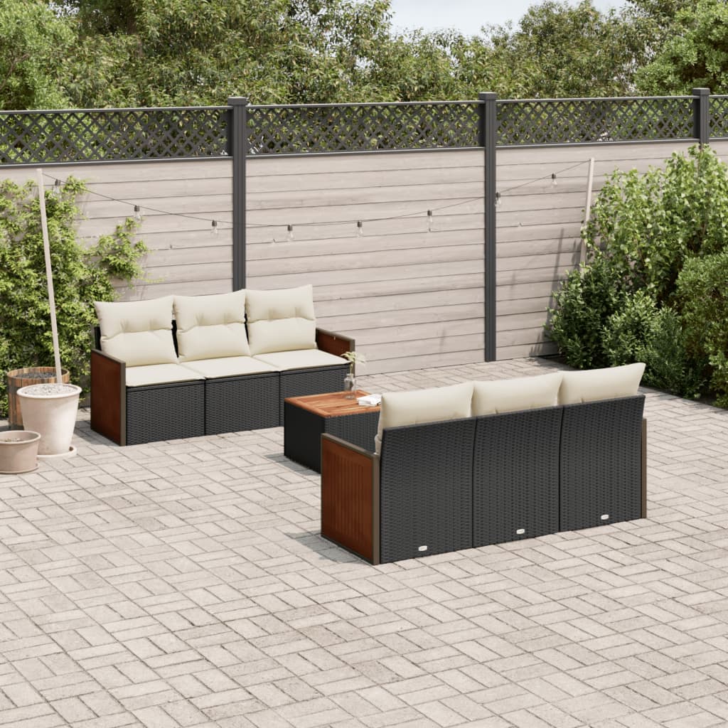 vidaXL 7-Piece Lounge Set with Cushions Poly Rattan Black