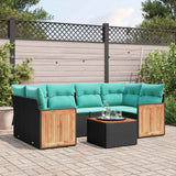 vidaXL 7-Piece Garden Lounge Set with Cushions Black Poly Rattan
