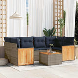 vidaXL 7-Piece Garden Lounge Set with Cushions Black Poly Rattan
