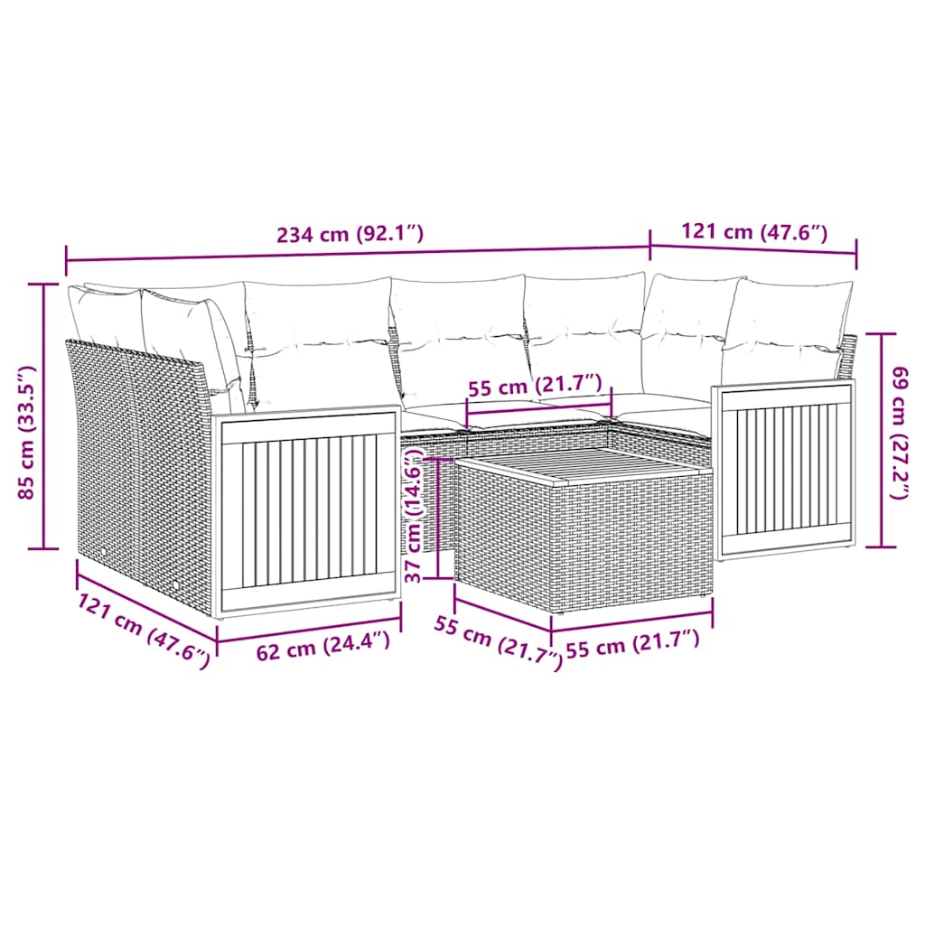 vidaXL 7-Piece Garden Lounge Set with Cushions Black Poly Rattan