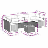 vidaXL 8-delige tuinbankset met kussens, zwart polyrotan