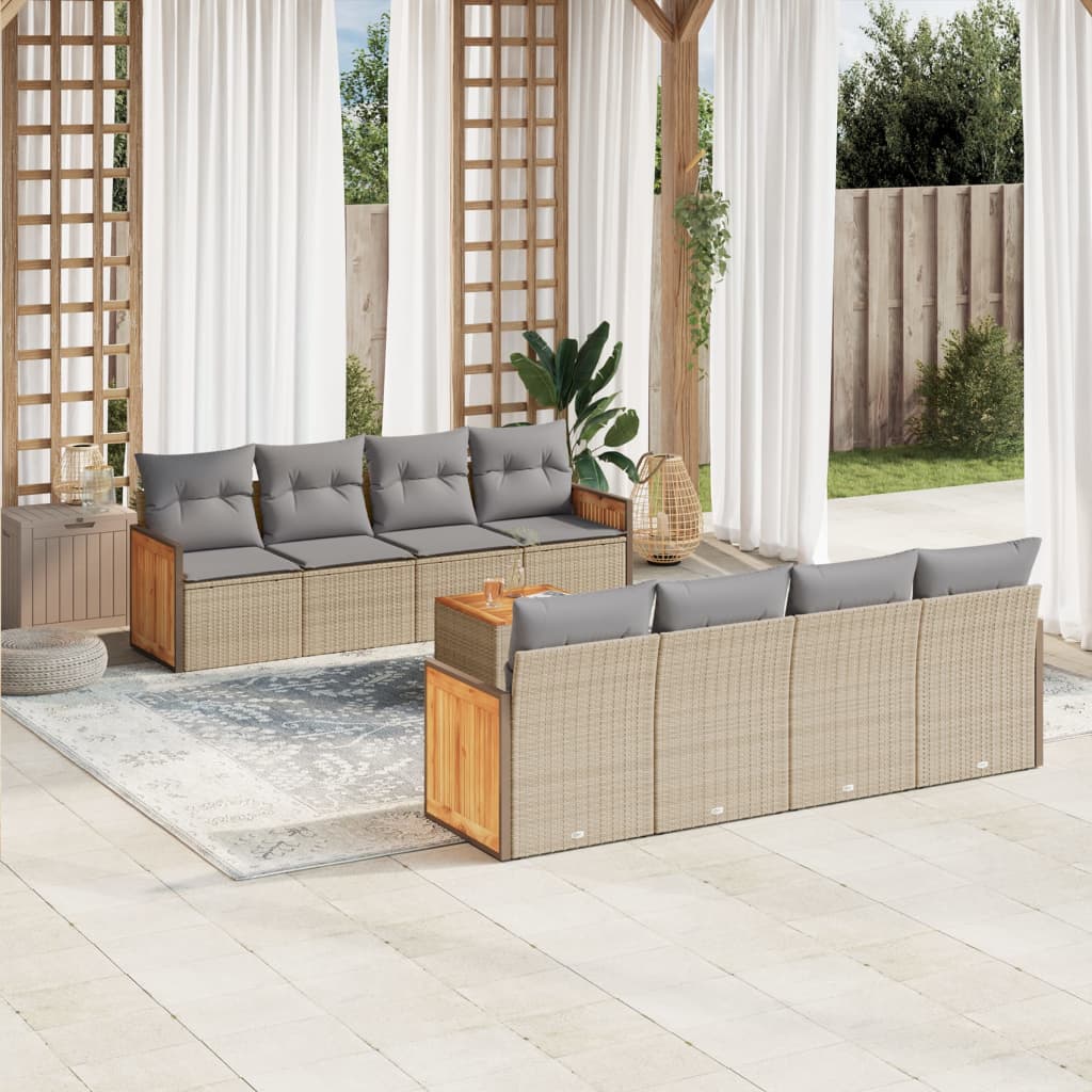 vidaXL 9-piece Poly Rattan Lounge Set with Cushions Black