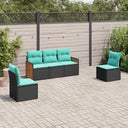 vidaXL ensemble de 5 banques de jardin avec coussins en polyrotan noir