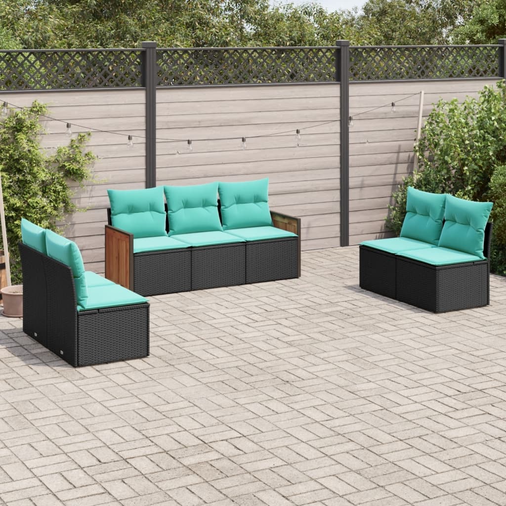 vidaXL 7-Piece Garden Lounge Set with Cushions Black Poly Rattan