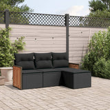 vidaXL 4-Piece Poly Rattan Lounge Set with Cushions Black