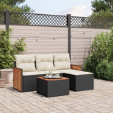 vidaXL 4-Piece Poly Rattan Lounge Set with Cushions Black