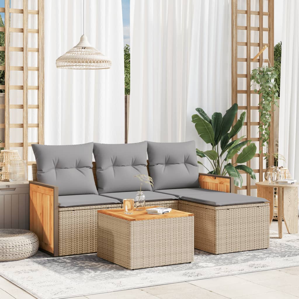 vidaXL 4-Piece Poly Rattan Lounge Set with Cushions Black