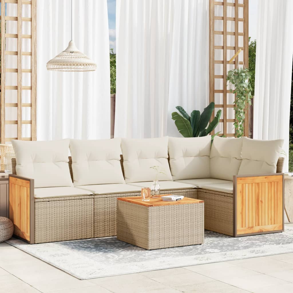 vidaXL 5-piece Lounge Set with Cushions Poly Rattan Black