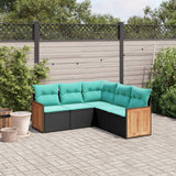 vidaXL 5-piece Garden Sofa Set with Cushions Black Poly Rattan