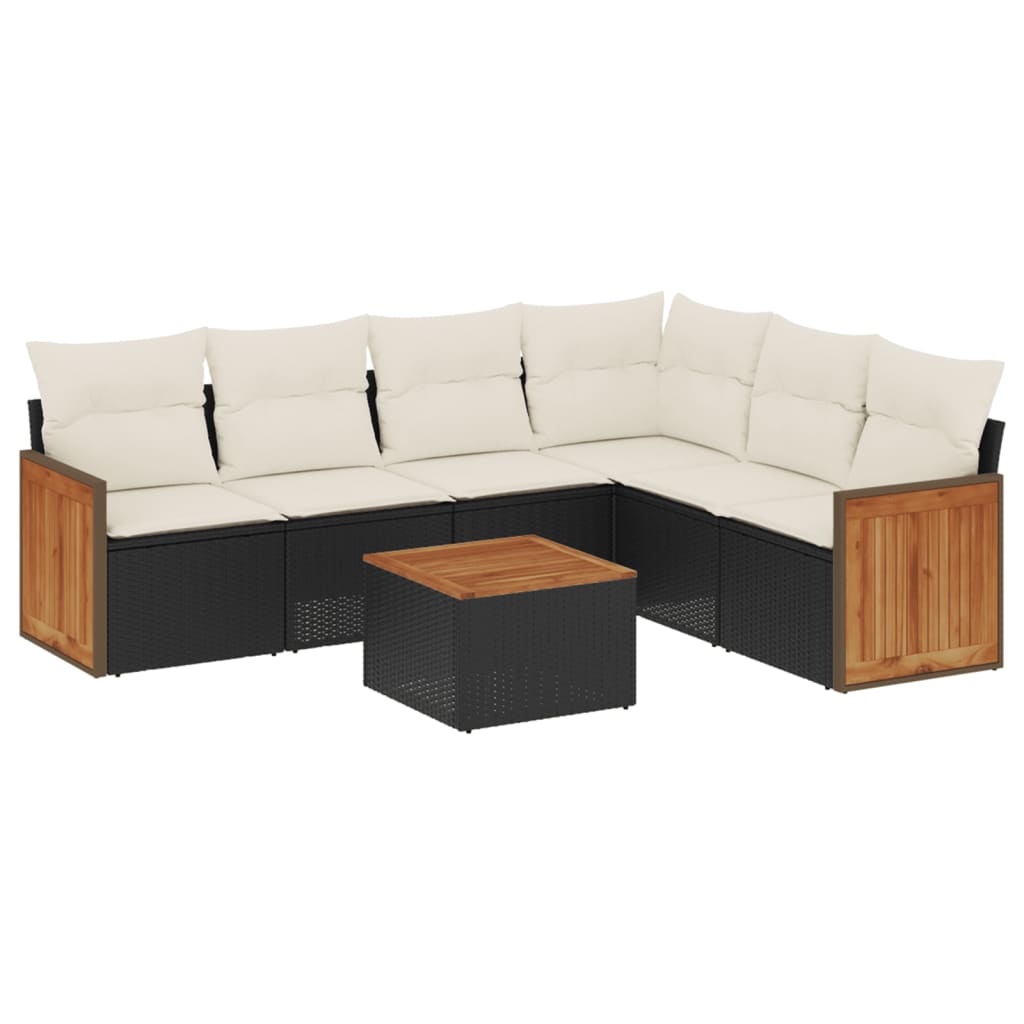 vidaXL Ensemble de salon 6 personnes avec coussins en poly rotin noir