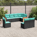 vidaXL Ensemble de 8 bancs de jardin avec coussins, noir polyrotan