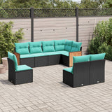 vidaXL 8-piece Garden Sofa Set with Cushions, Black Poly Rattan
