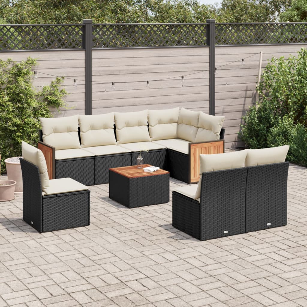 vidaXL 8-piece Lounge Set with Cushions Poly Rattan Black