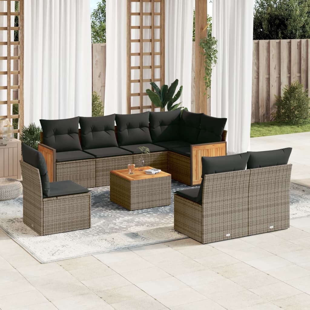 vidaXL 8-piece Lounge Set with Cushions Poly Rattan Black