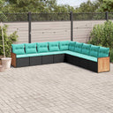 vidaXL ensemble de 9 banques de jardin avec coussins en polyrotan noir